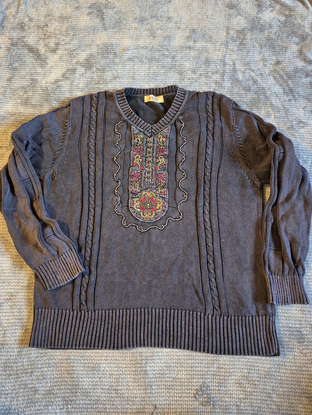 Embroidered Roy & Roll Oriental Long Sleeve Beaded V-neck Sweater No Size (S-M)